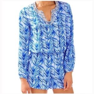 Lilly Pulitzer Colby Romper Lapis Blue Costa Verde Long Sleeve Size S